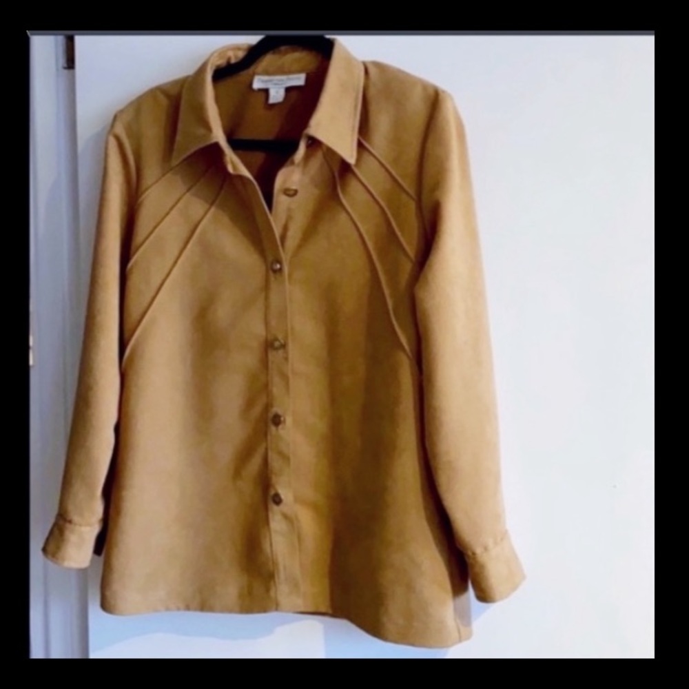 Proportionates Petite by Conrad C Tan  Suede Top!! Button Down Shirt or Jacket!!